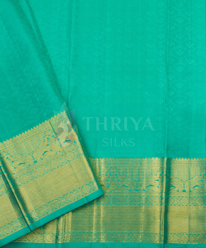 Brown with Sea Green Border Pure Zari Kanchipuram Silk Saree - TSW0812