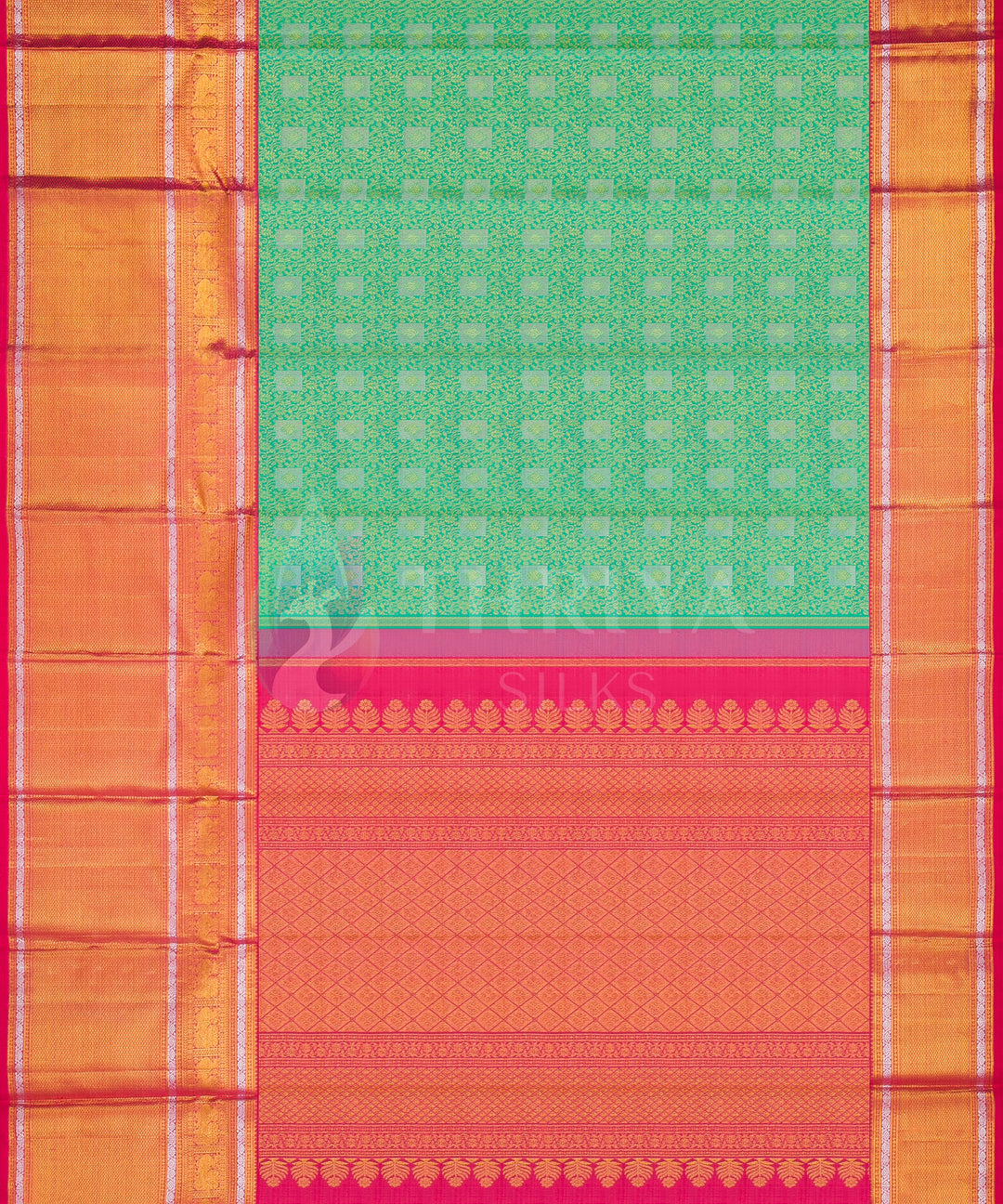 Green with Peach Border Pure Zari Kanchipuram Silk Saree - TSW0829 - View 3