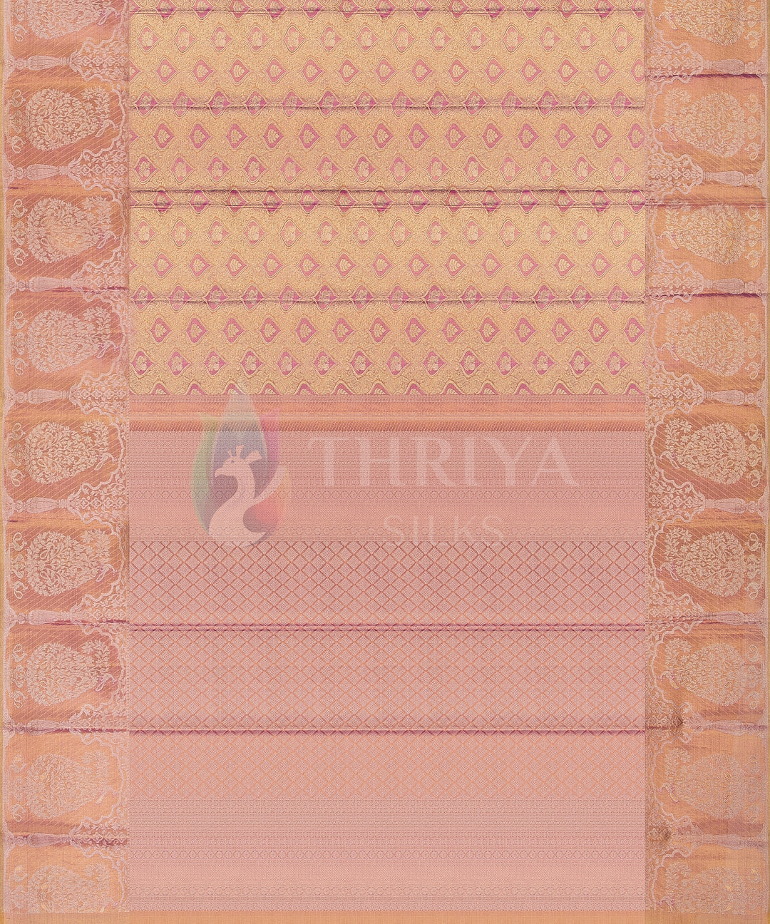 Full Gold Pink Pure Zari Kanchipuram Silk Saree - TSW0893 - View 3