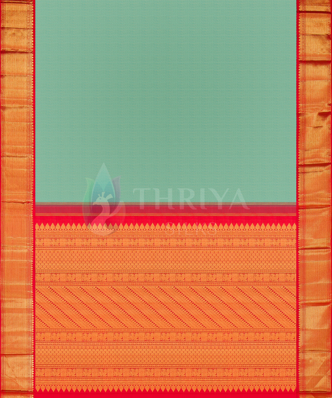 Turquoise with Red Kanchipuram Silk Saree - TSW1212 - View 3