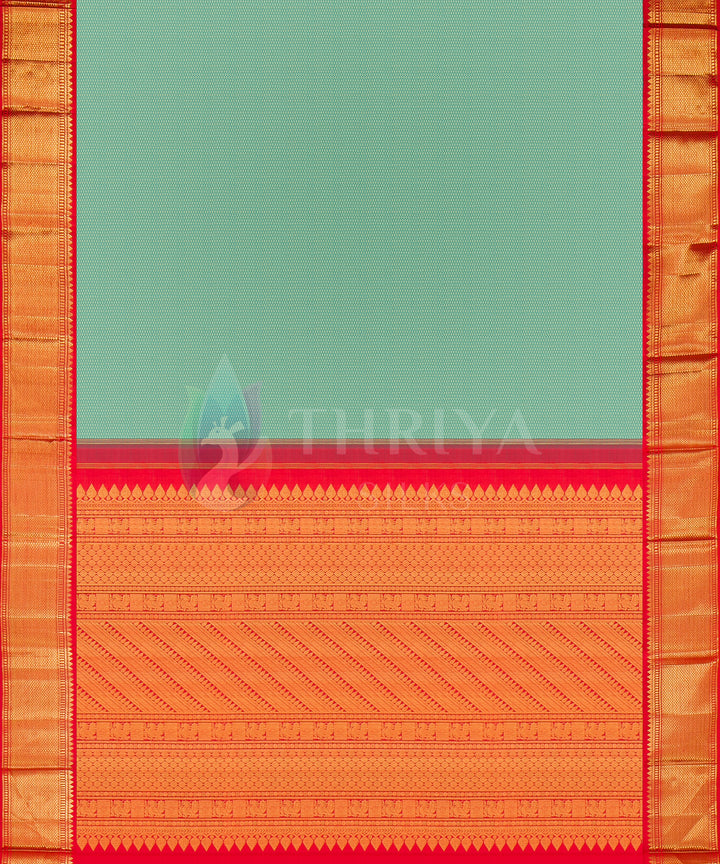 Turquoise with Red Kanchipuram Silk Saree - TSW1212 - View 3