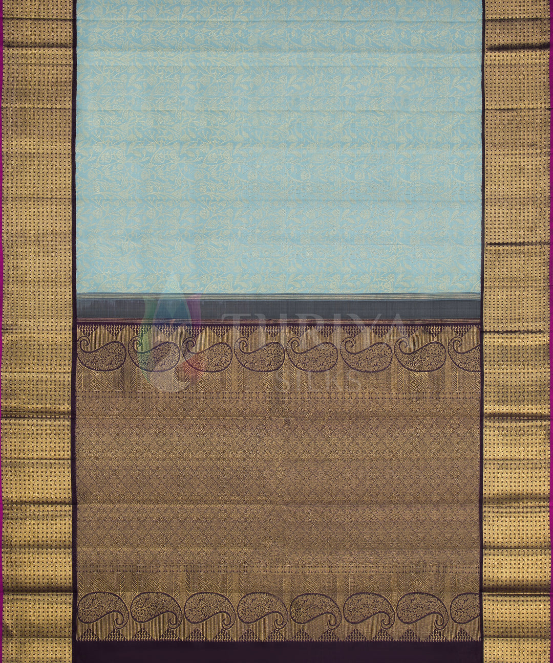 Light Sky Blue with Dark Burgundy Kanchipuram Silk Saree - TSW050709 - View 3