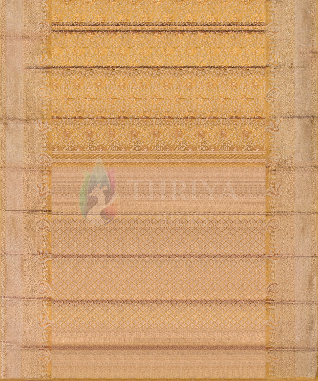 Mustard Gold Kanchipuram Silk Saree with Silver Zari - TSW1231 - View 3