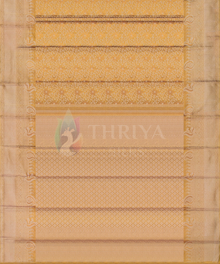 Mustard Gold Kanchipuram Silk Saree with Silver Zari - TSW1231 - View 3