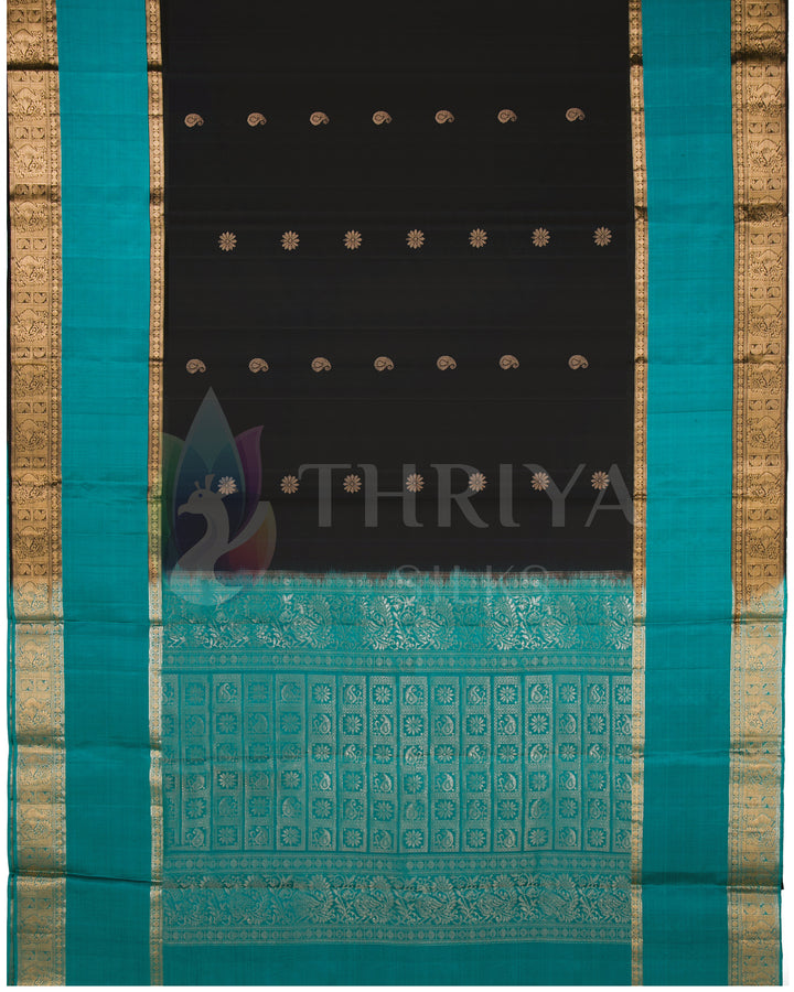 Black And Turquoise Soft Silk Saree - TSW120912