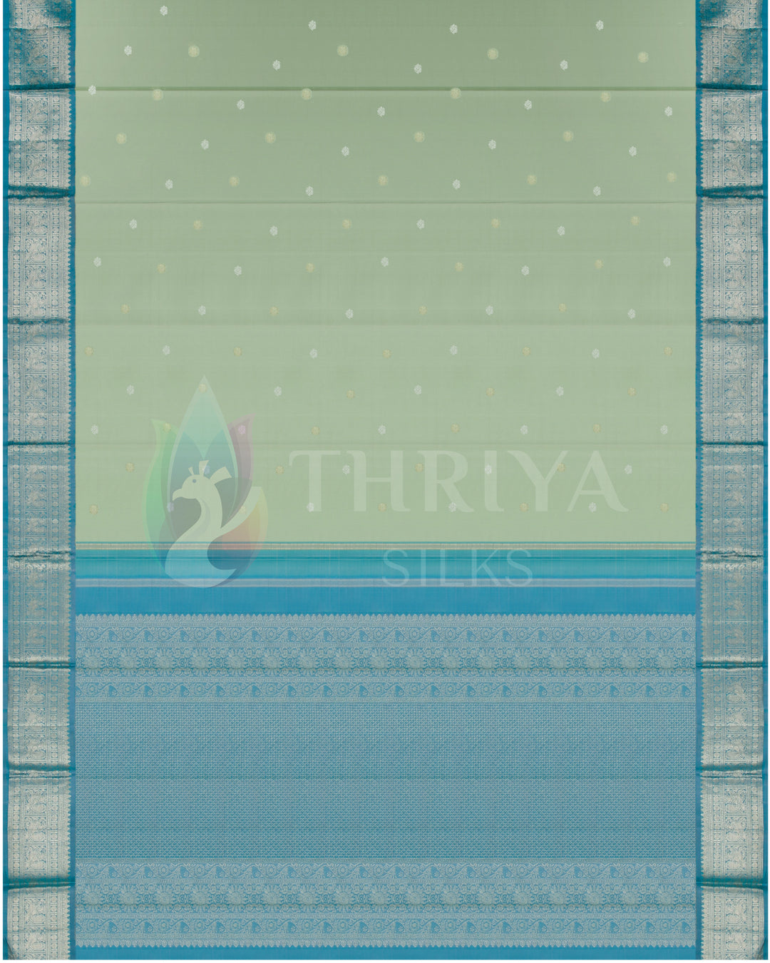 Pista Green And Light Blue Kanchipuram Silk Saree - MR2405