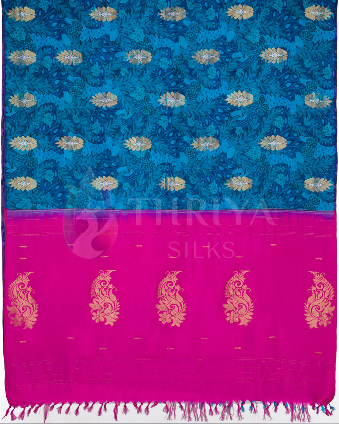 Blue And Pink Digital Print Silk Saree - TSW170807