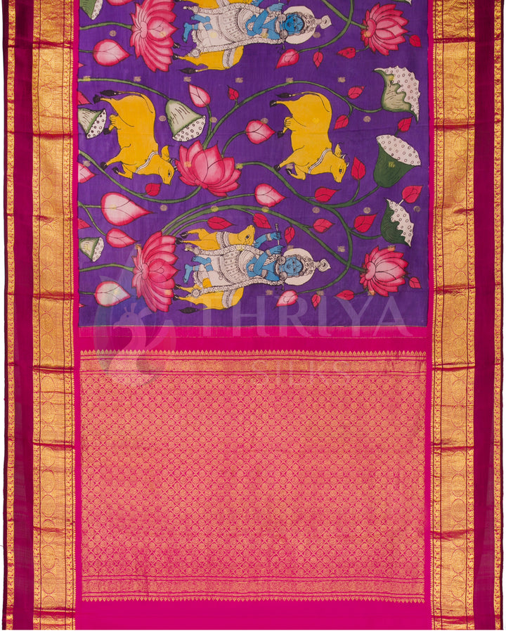 Purple And Pink Kalamkari Silk Saree - TSW270715