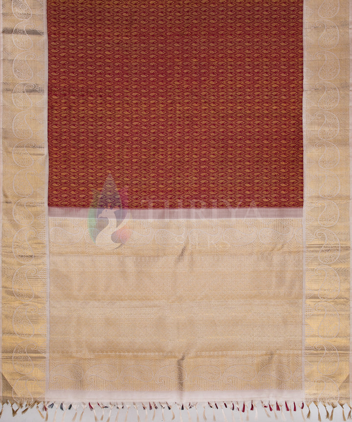 Maroon and Half White Pure Zari Kanchipuram Silk Saree - TSW0807