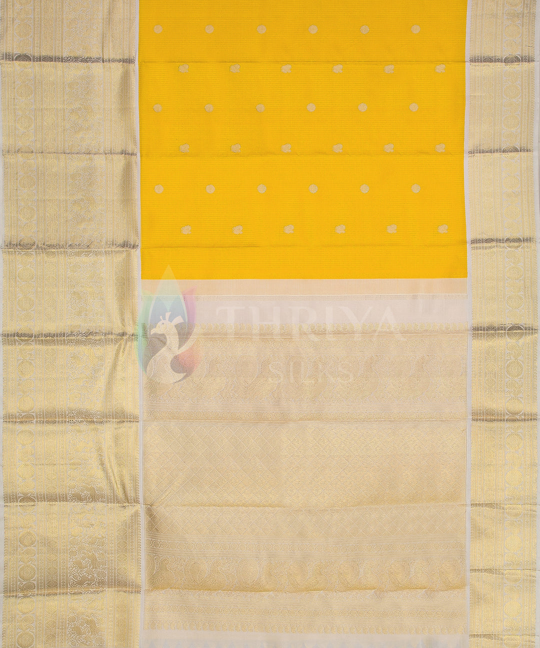 Yellow and Off-White Pure Zari Kanchipuram Silk Saree - TSW0806