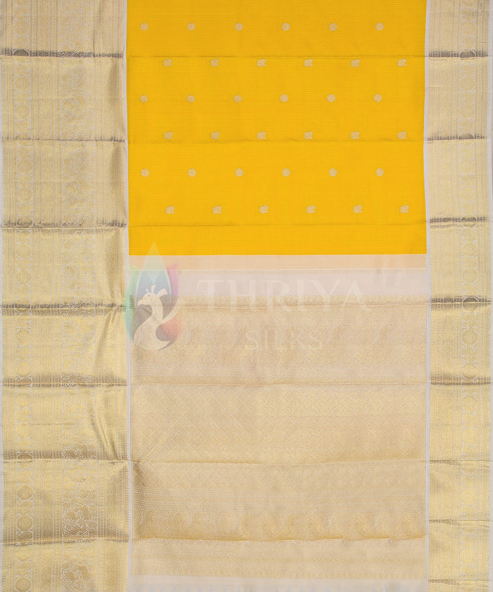 Yellow and Off-White Pure Zari Kanchipuram Silk Saree - TSW0806