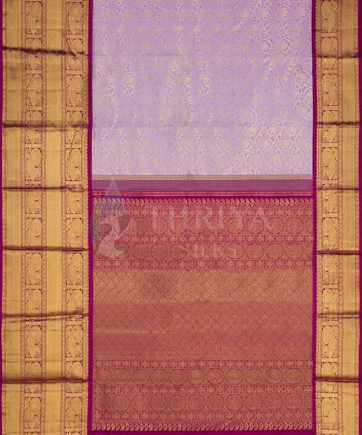 Lavender with Magenta Border Pure Zari Kanchipuram Silk Saree - TSW0832