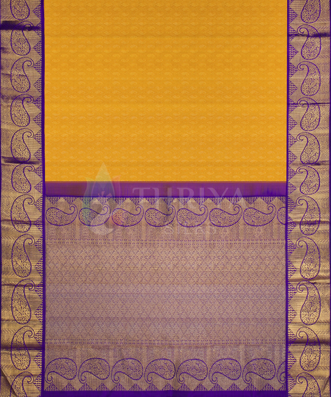 Mustard Yellow and Dark Blue Pure Zari Kanchipuram Silk Saree - TSW0814 - View 4