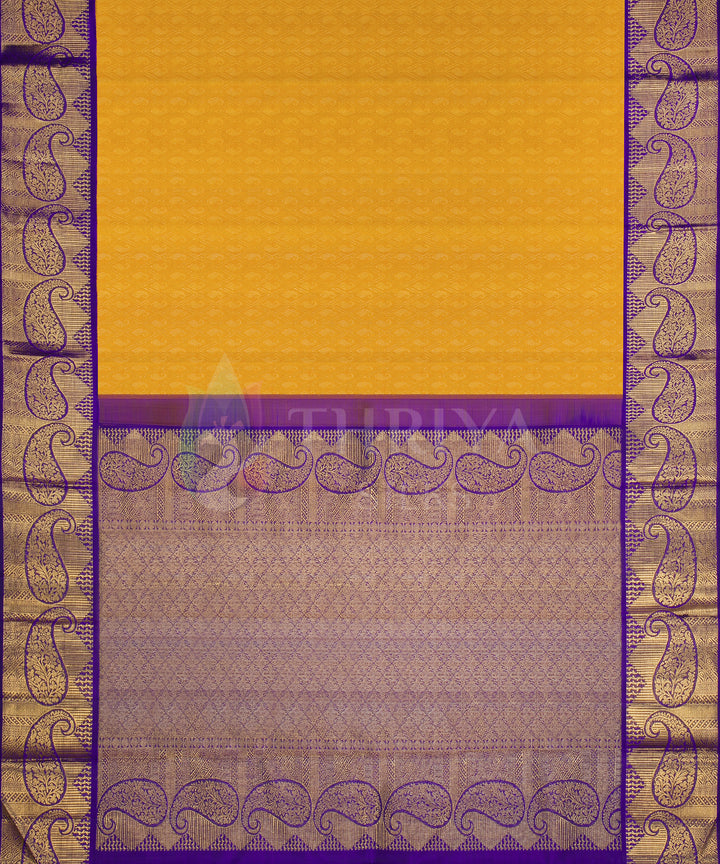 Mustard Yellow and Dark Blue Pure Zari Kanchipuram Silk Saree - TSW0814 - View 4