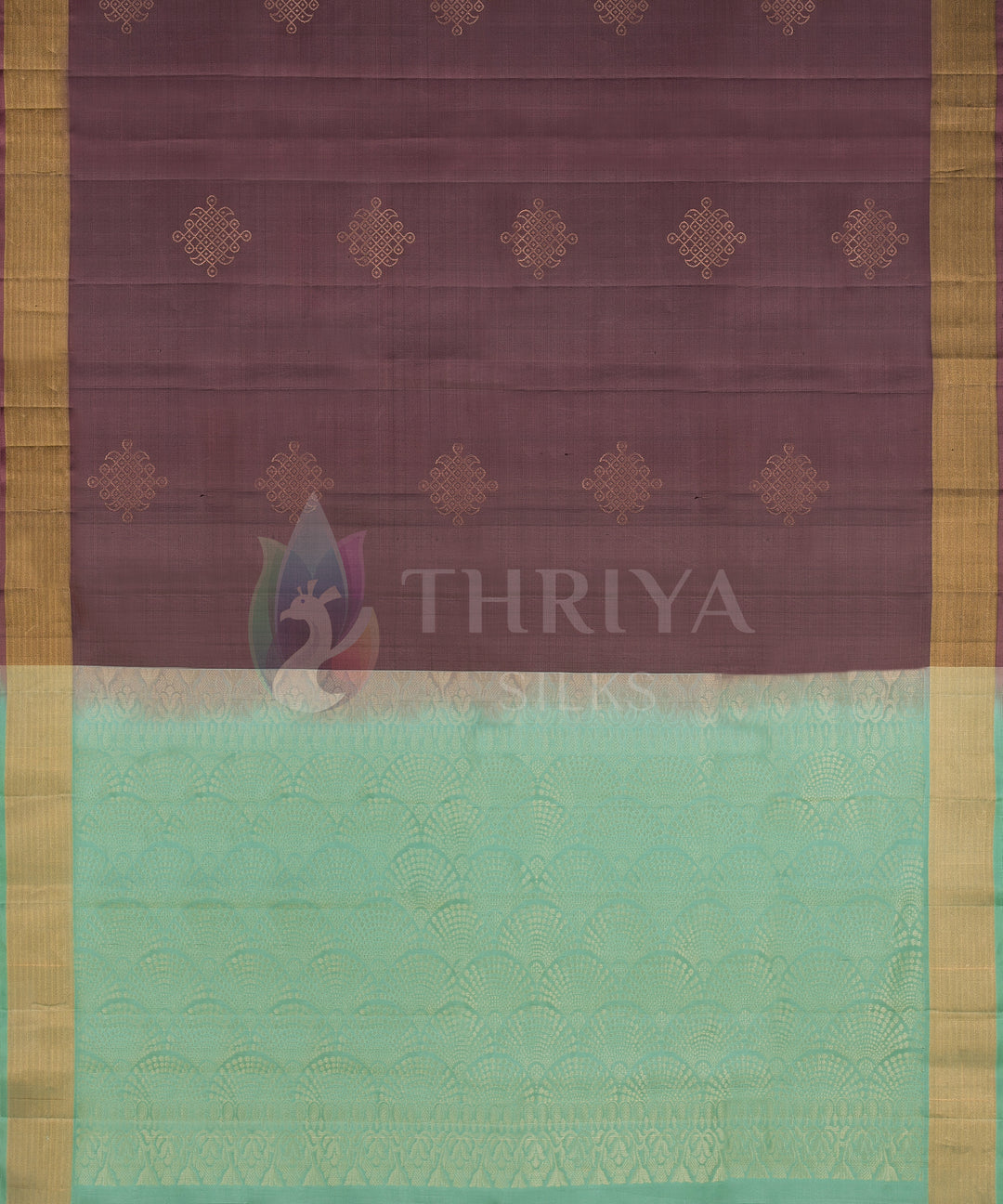 Brown And Pista Green Soft Silk Saree with Kolam Design Pattern - TSSS060501