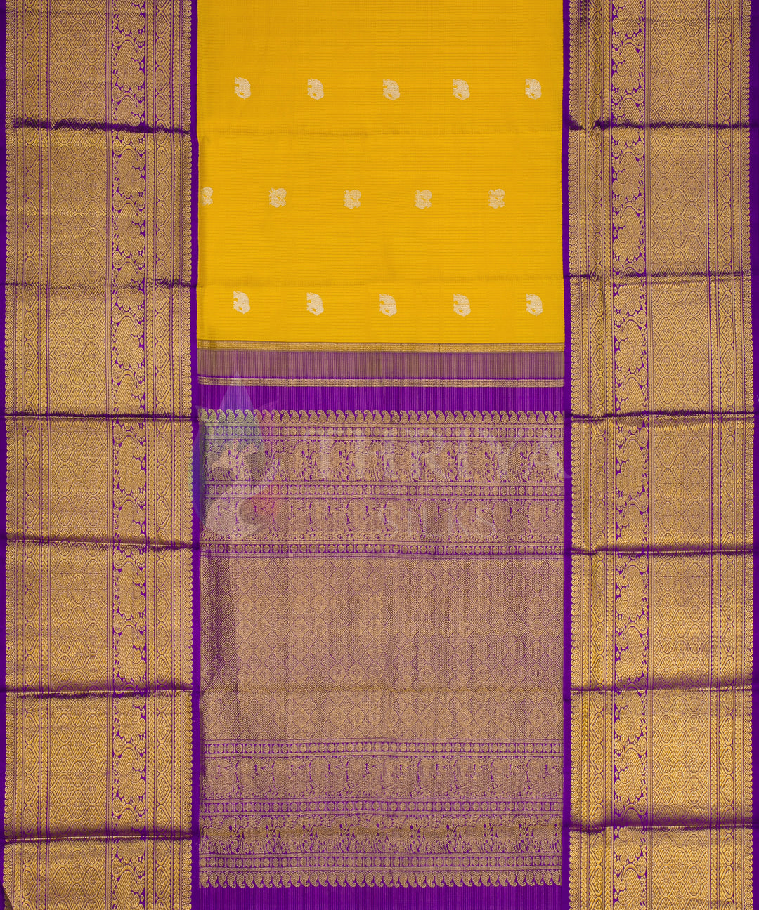 Yellow and Violet Pure Zari Kanchipuram Silk Saree - TSW0811