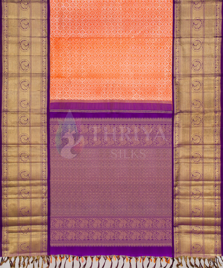 Orange and Violet Pure Zari Korvai Kanchipuram Silk Saree - TSW0883