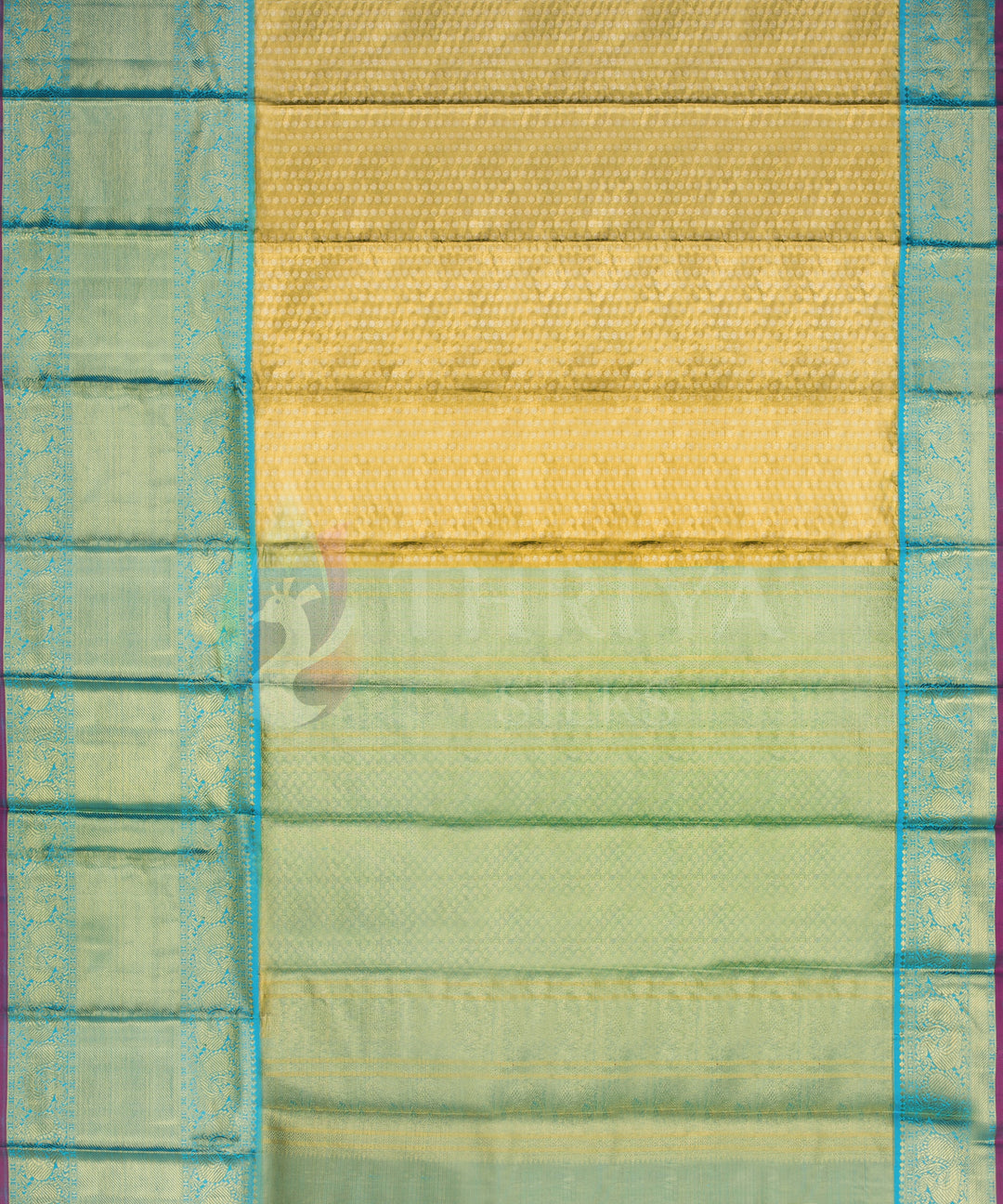 Yellow and Sky Blue Kanchipuram Silk Saree - TSW1105 - View 4