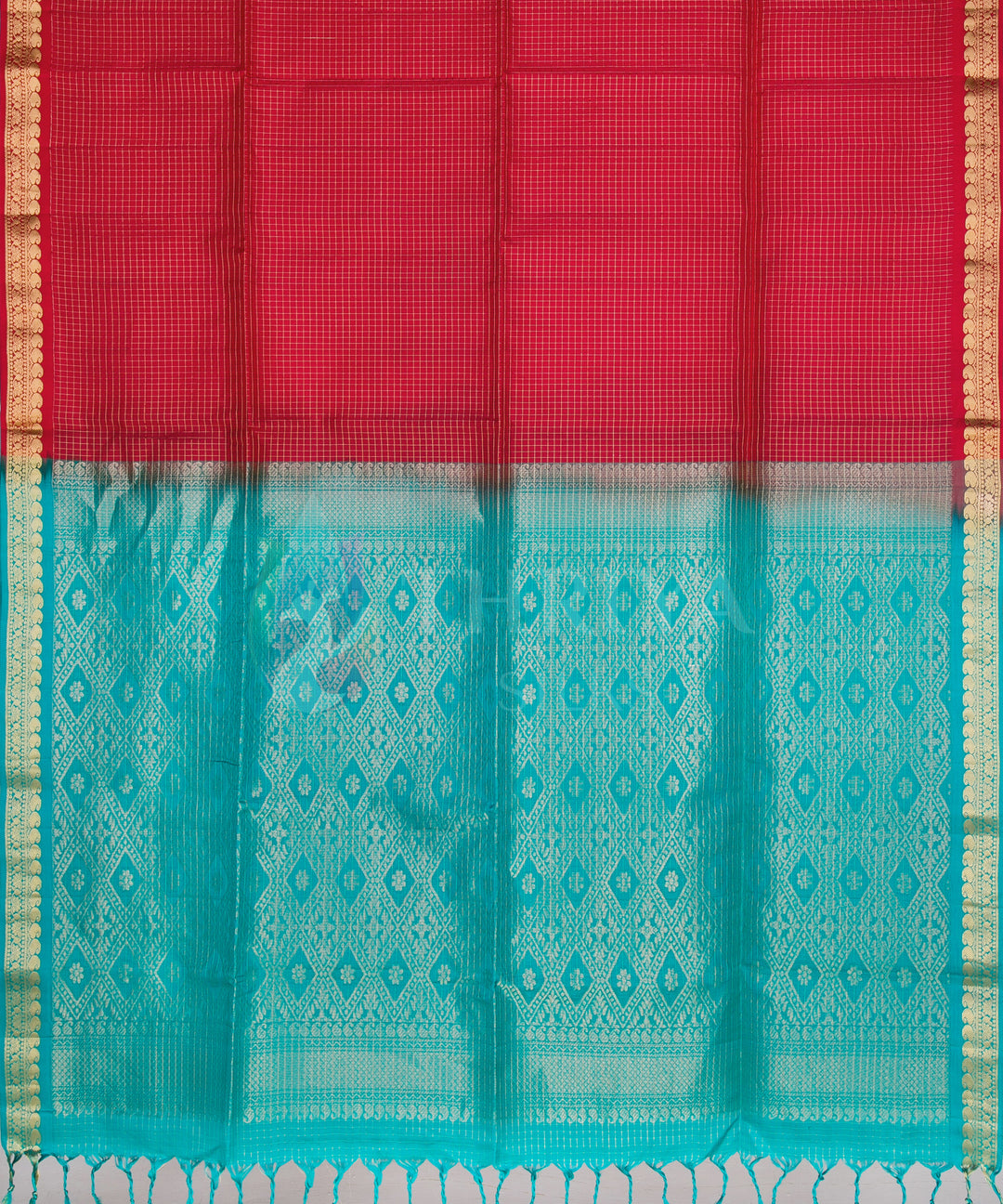 Red and Turquoise Soft Silk Saree - TSW060706 - View 4