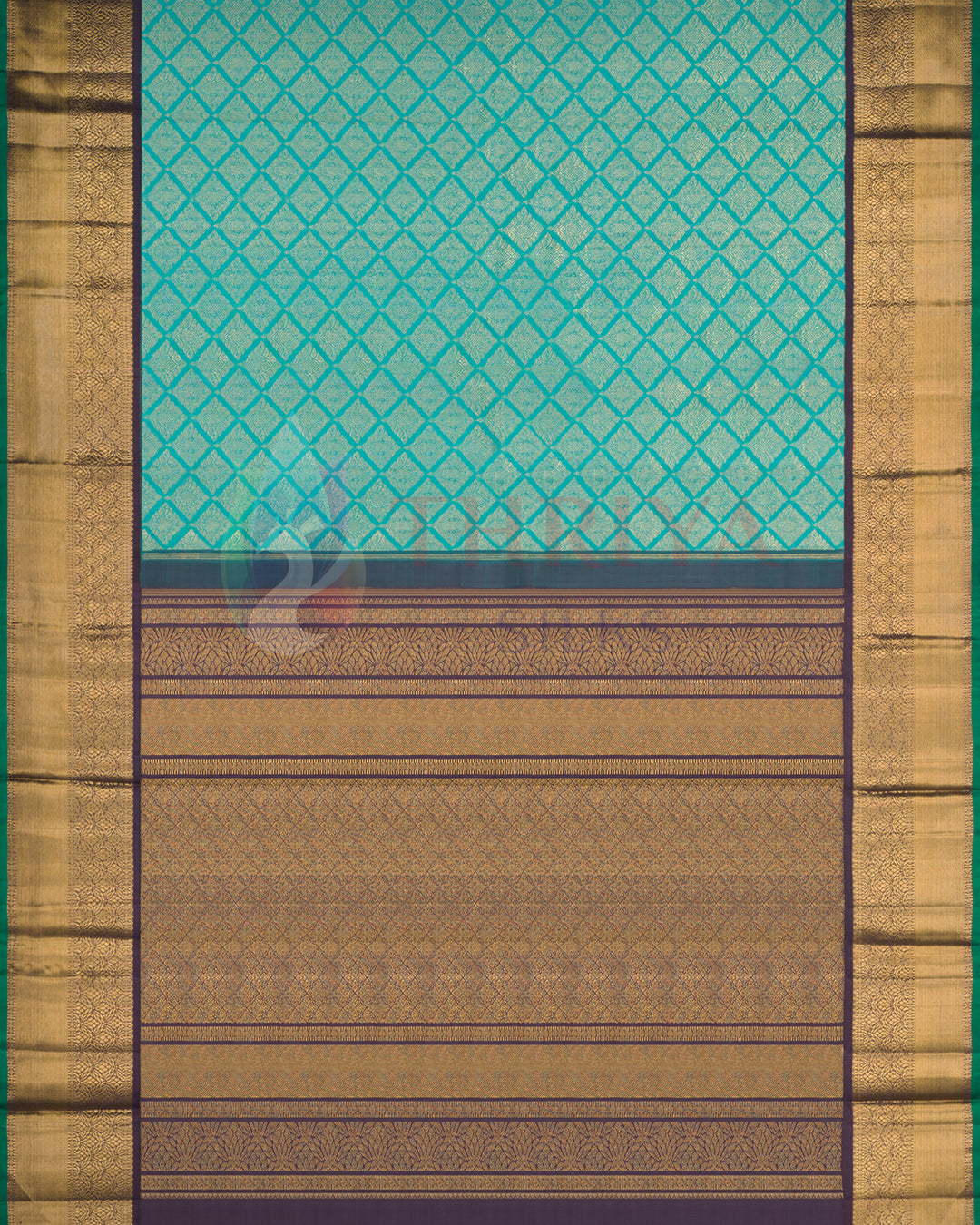 Turquoise Blue Korvai Kanchipuram Saree with 2g Zari - TSW290105