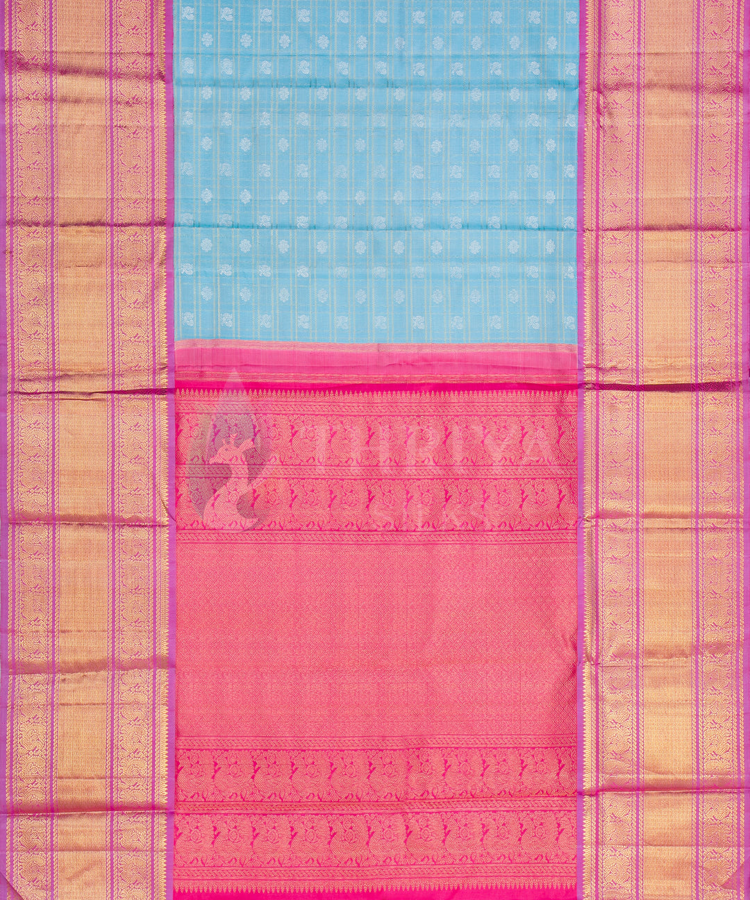 Light Sky Blue with Pink Kanchipuram Silk Saree - TSW1228 - View 4