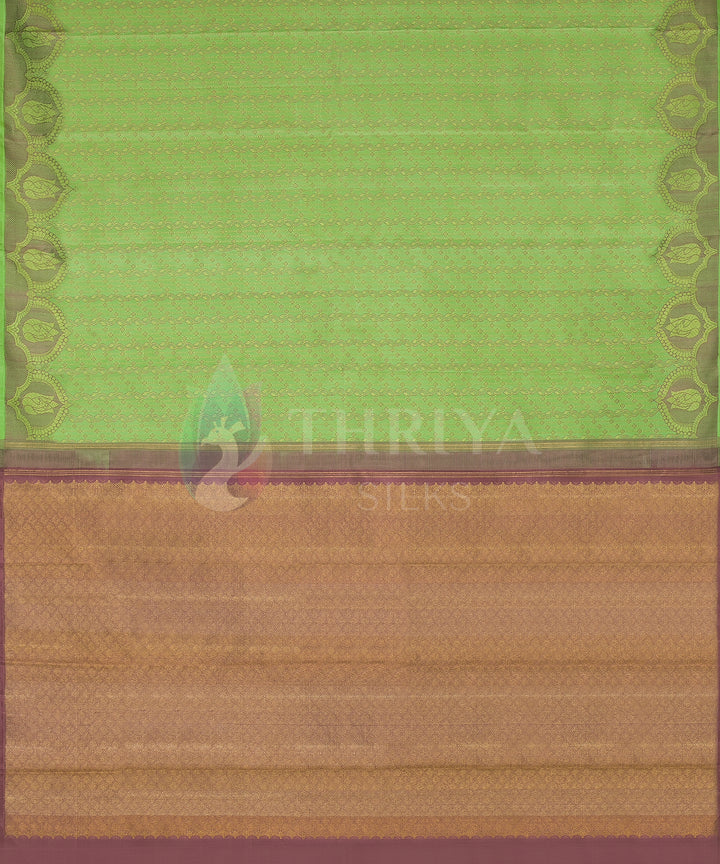 Lemon Green and Violet Pure Zari Kanchipuram Silk Saree -  TSW0858 - View 3