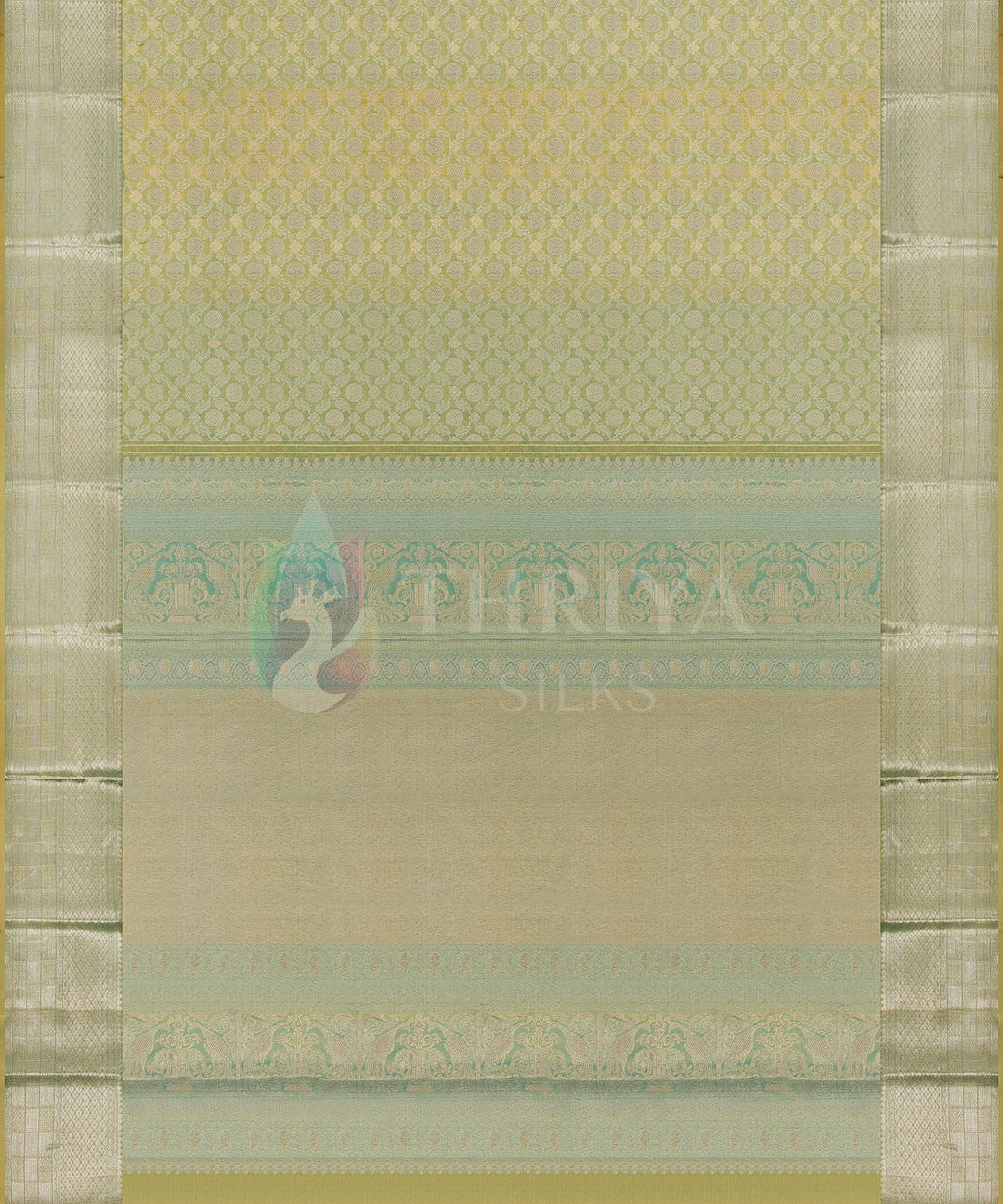 Sapphire Green Pure Zari Korvai Kanchipuram Silk Saree - TSW0886 - VIEW 3