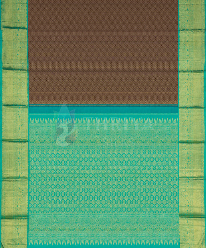 Brown with Sea Green Border Pure Zari Kanchipuram Silk Saree - TSW0812