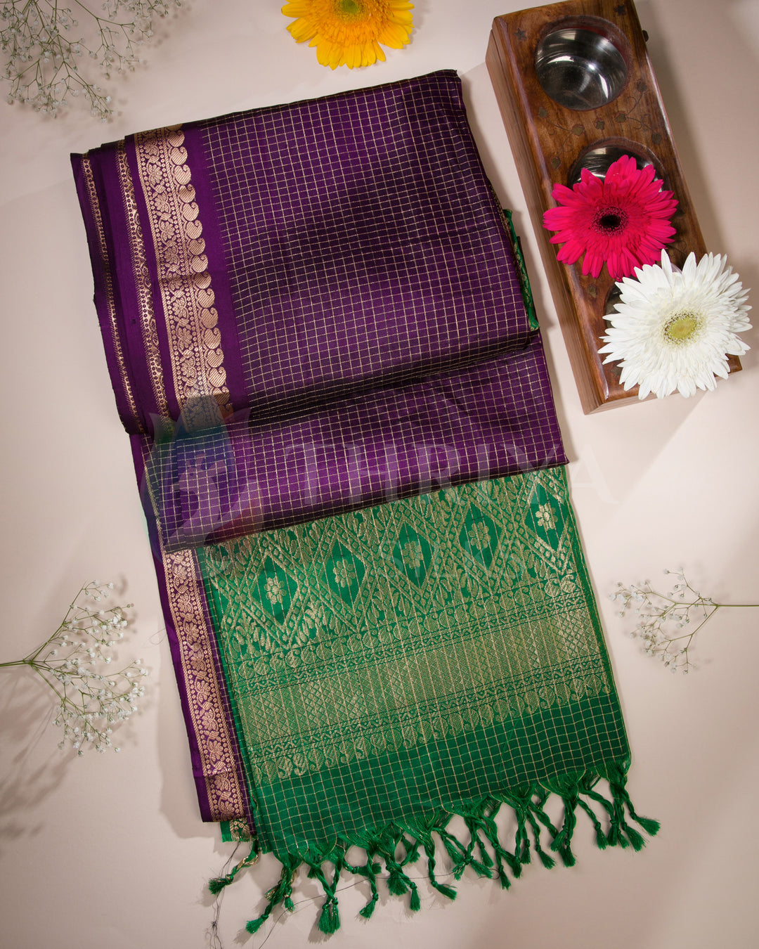 Purple And Green Soft Silk Saree - TSW060806 - View 1