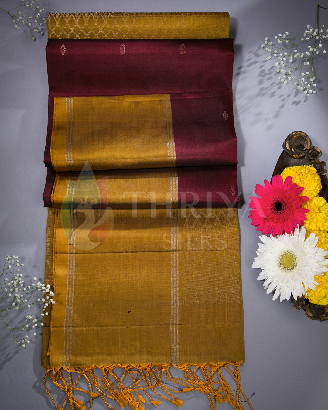 Maroon And Gold Soft Silk Saree - TSW260710 - View 1