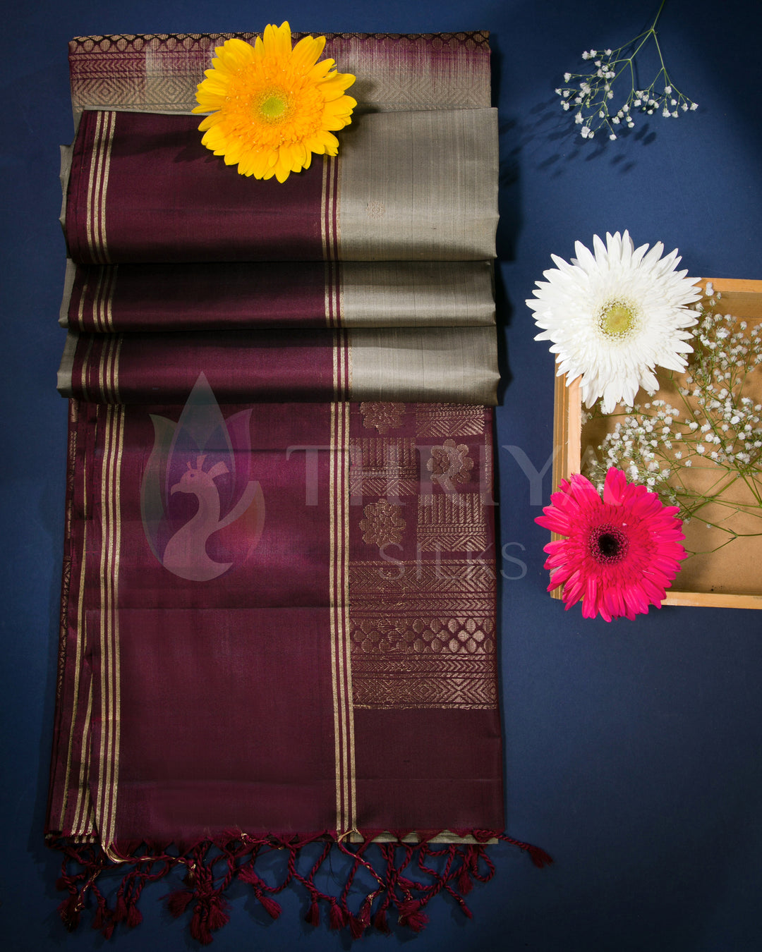 Peach And Maroon Soft Silk Saree - TSW260709 - View 1