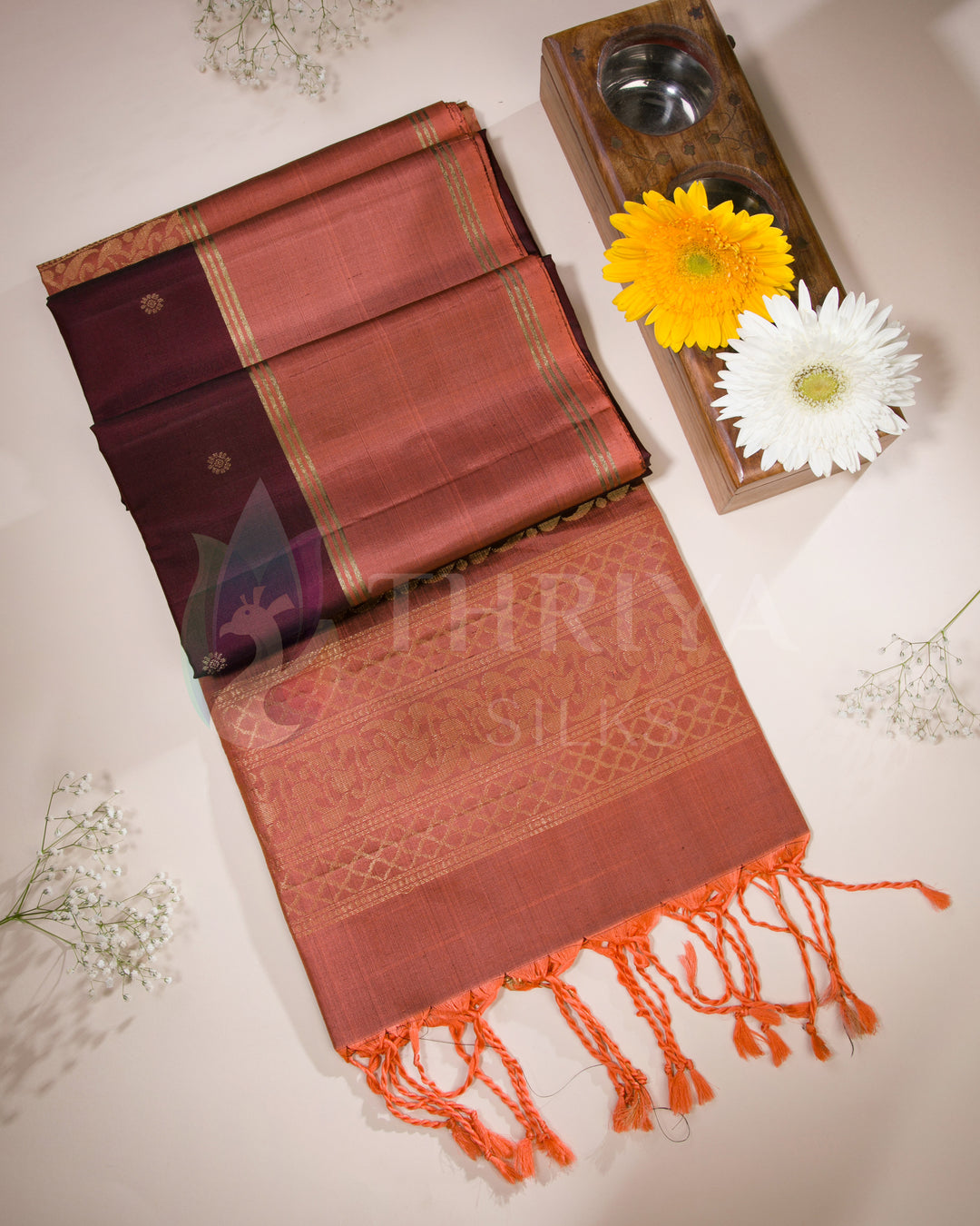 Maroon And Coral Soft Silk Saree - TSW260707 -View 1