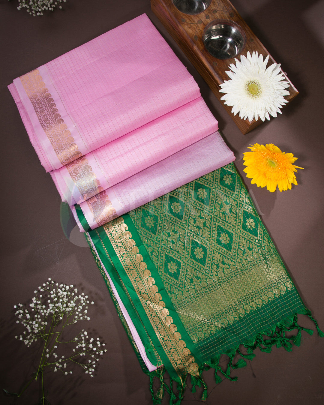 Pink And Green Soft Silk Saree - TSW250903 - View 1