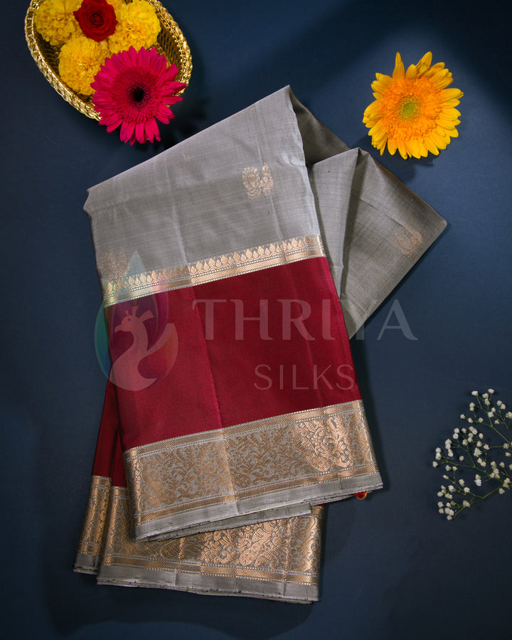 Grey And Maroon Soft Silk Saree - TSW190901