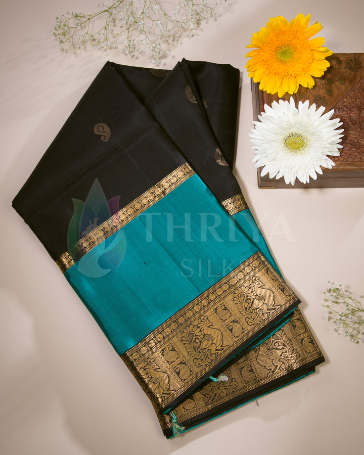 Black And Turquoise Soft Silk Saree - TSW120912