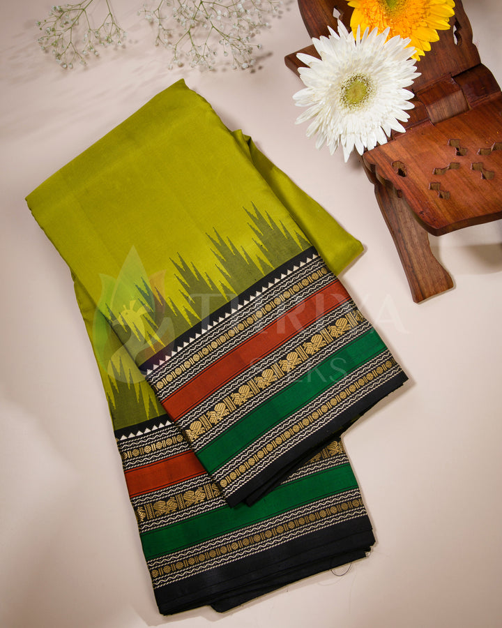 Lime Green And Black Kanchipuram Silk Saree - TSW210924