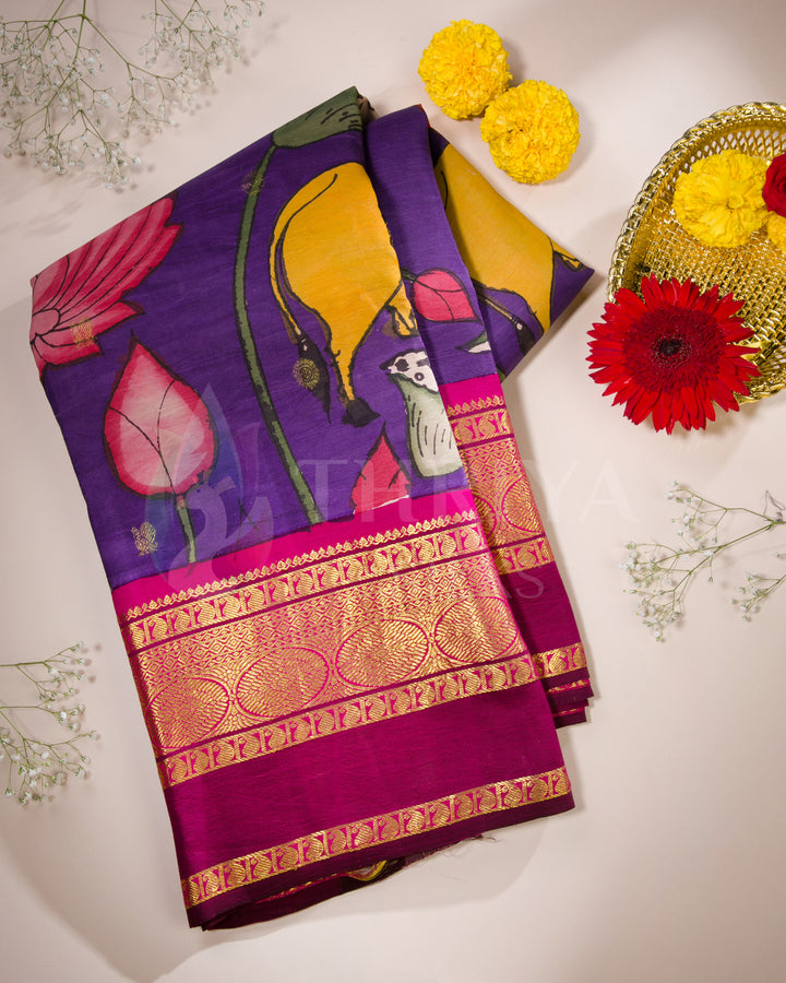 Purple And Pink Kalamkari Silk Saree - TSW270715