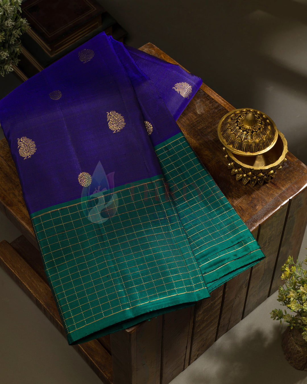 Ink Blue Kanchipuram Silk Saree & 3G - TSPQ100509