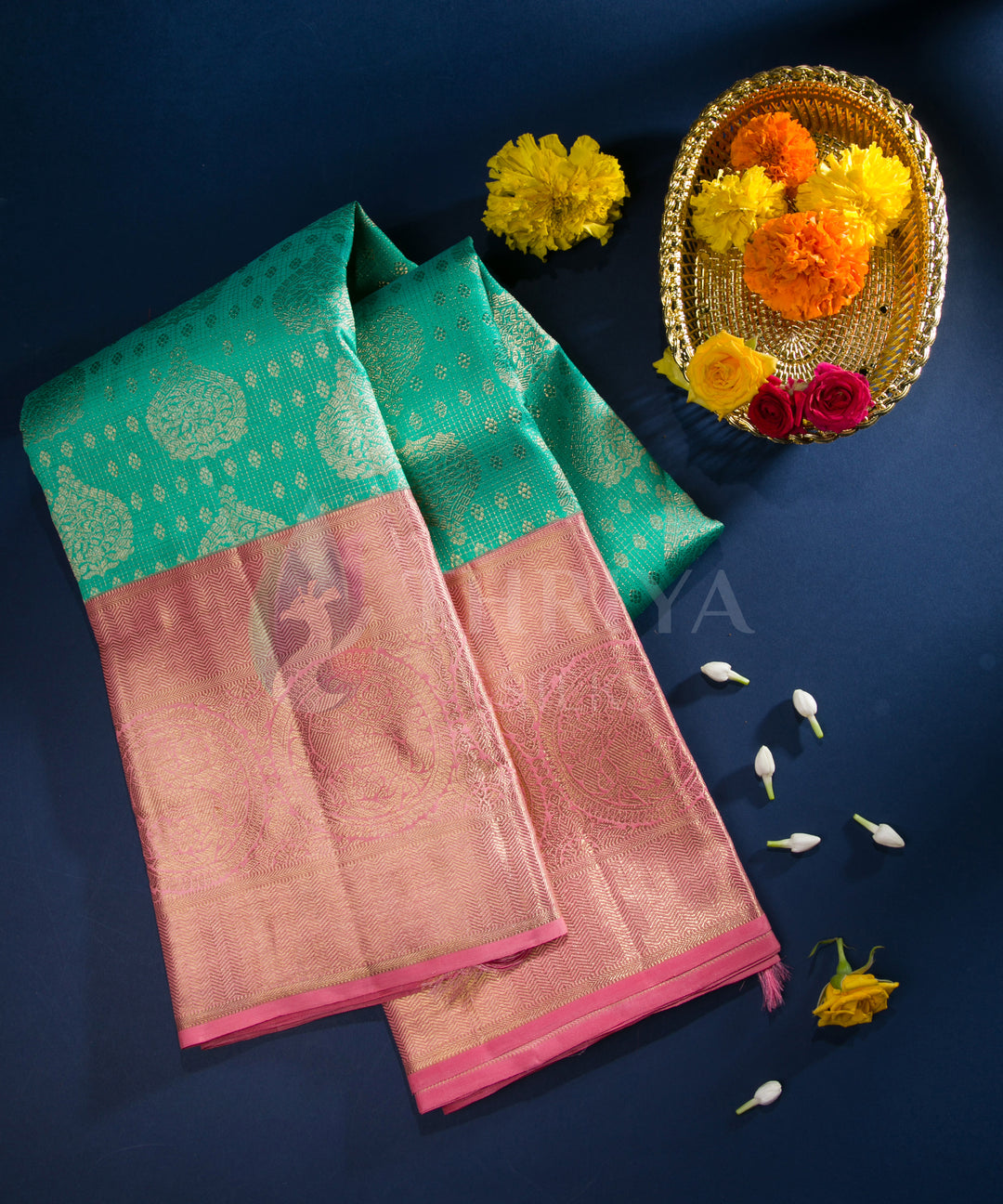 Green and Light Pink Kanchipuram Silk Saree - TSW1135 - View 1