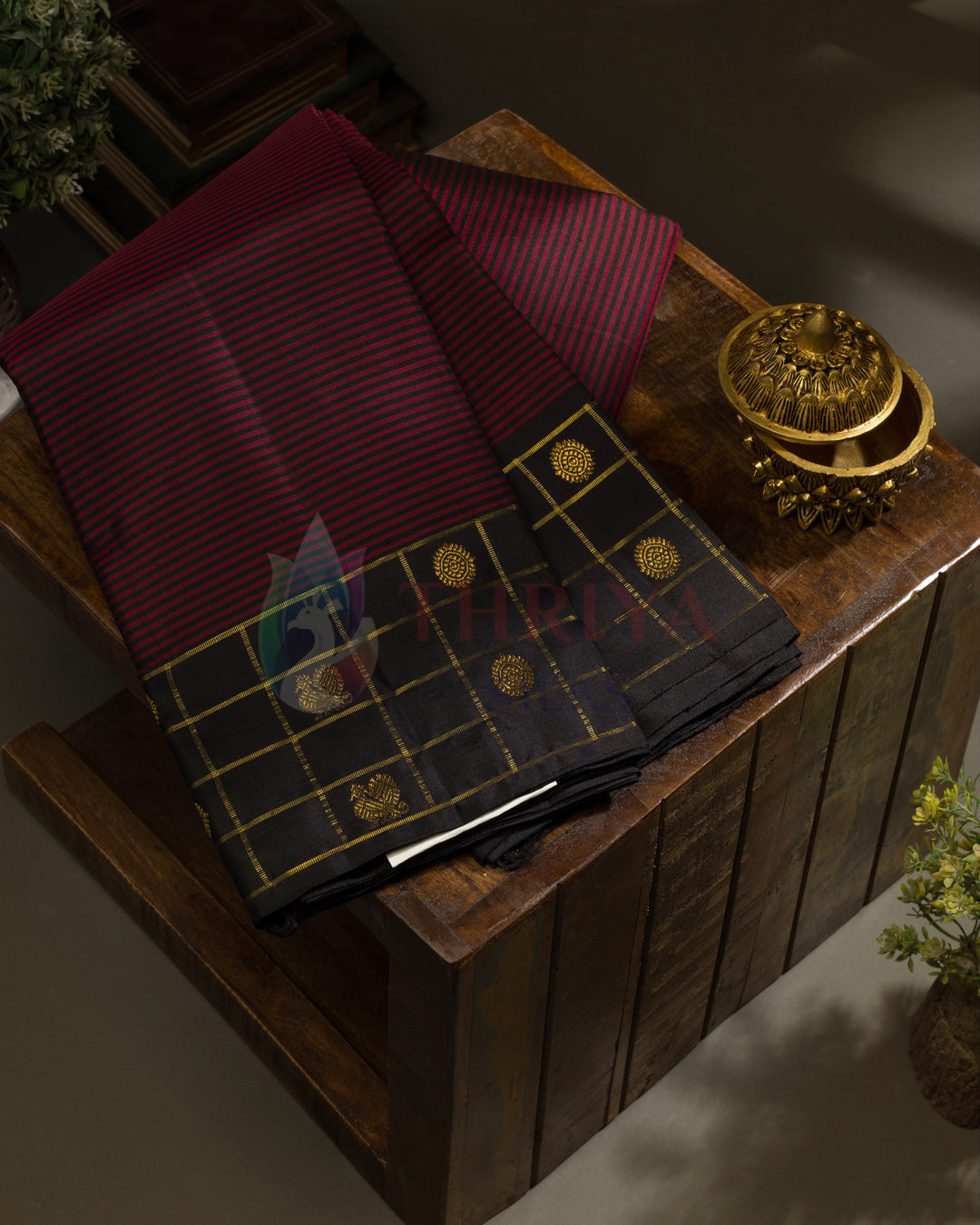 Arakku & Black Kanchipuram Silk Saree - TSPQ100503