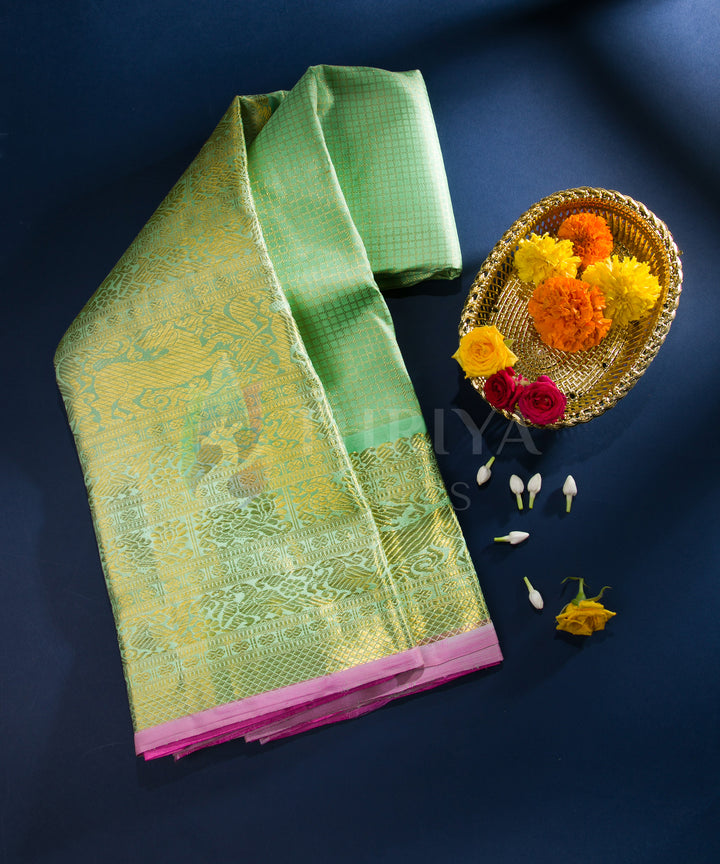 Pista Green and Pink Kanchipuram Silk Saree - TSW0929 - View 1