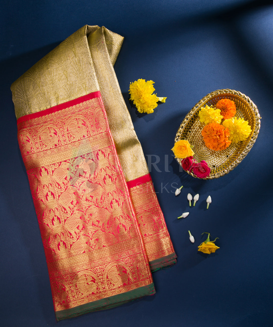 Gold and Red Kanchipuram Silk Saree - TSW0913 - View 1