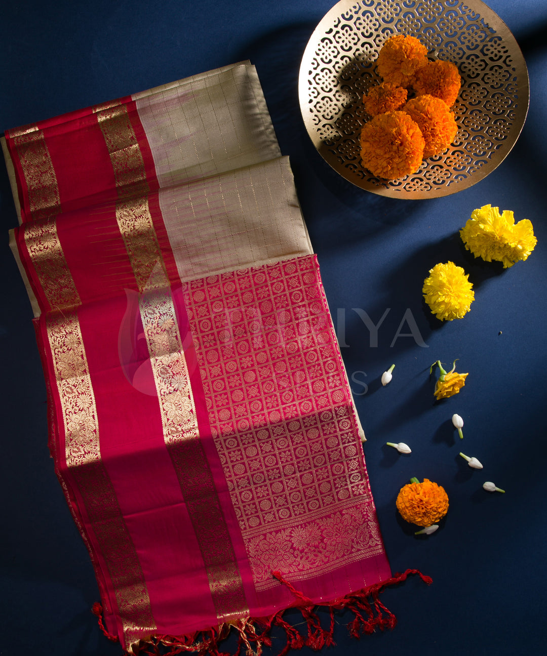 Sandal and Rani Pink Soft Silk Saree - TSW060710 - View 1