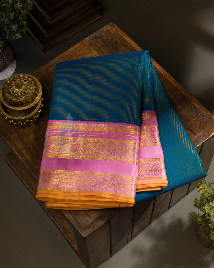 Peacock Blue Korvai Kanchipuram Silk Saree - TSPQ120502