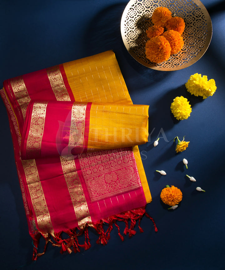 Yellow and Rani Pink Soft Silk Saree - TSW060708 - View 1