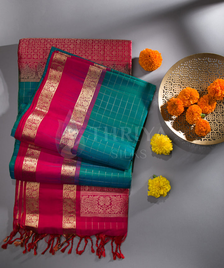 Turquoise and Pink Soft Silk Saree - TSW060709 - View 1