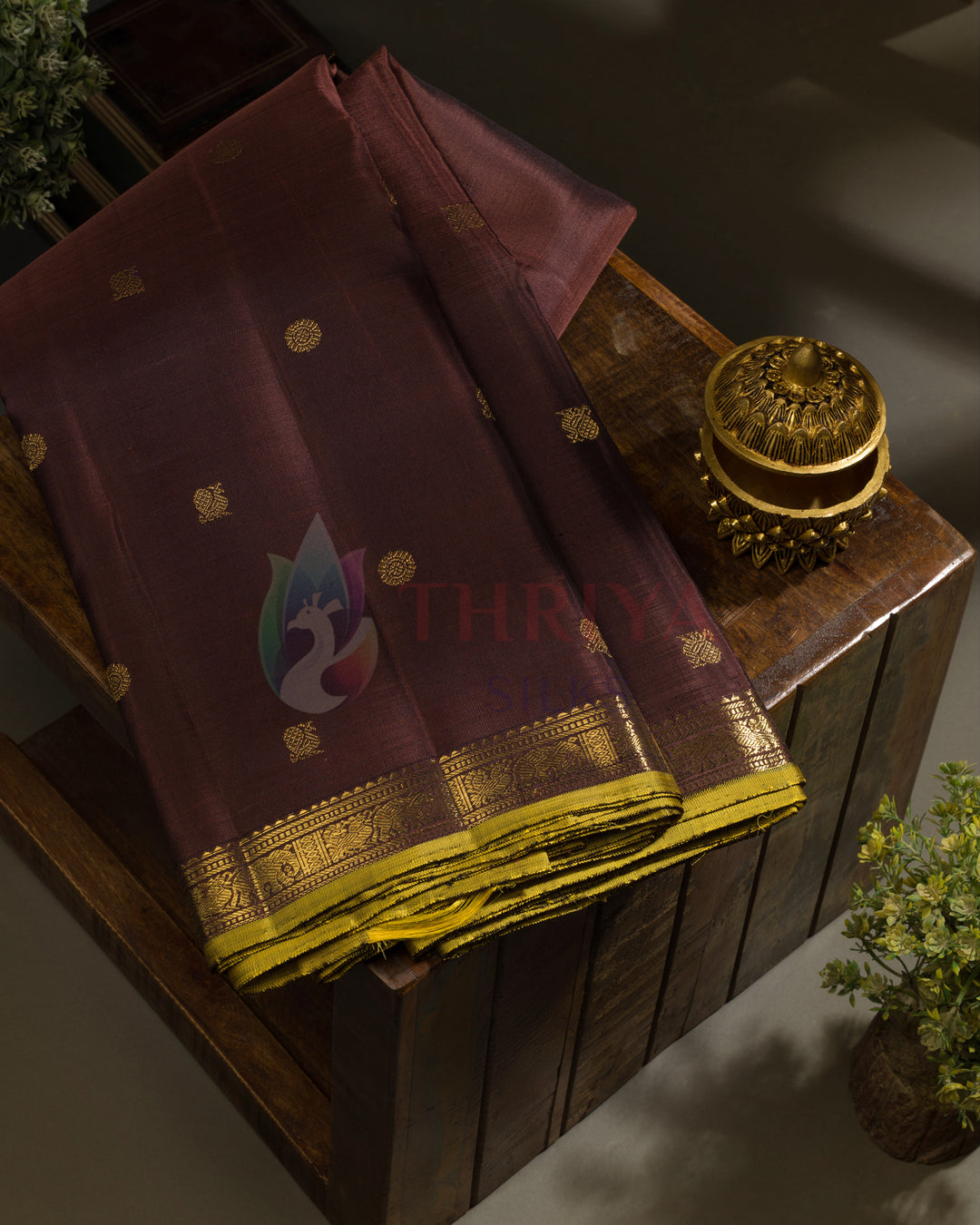 Brown Kanchipuram Silk Saree & 3G - TSPQ190701