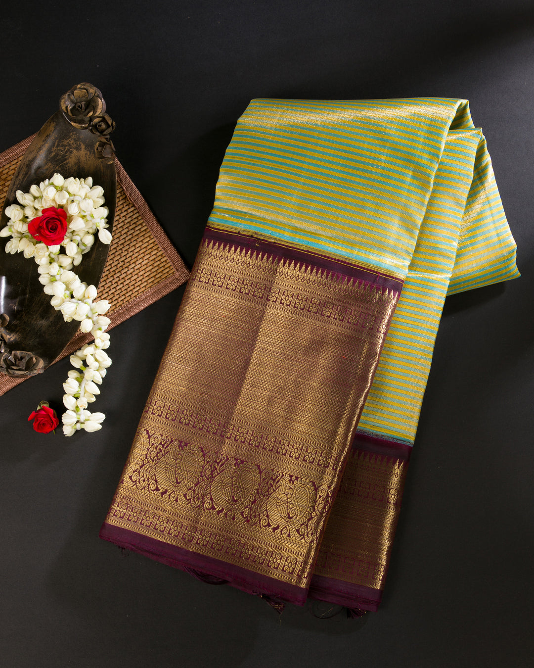 Sky Blue and Yellow Kanchipuram Silk Saree - TSW0936 - View 1