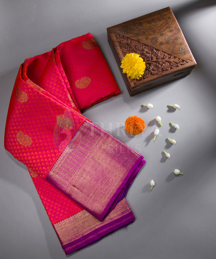 Red Orange and Magenta Kanchipuram Silk Saree - TSW0949 - View 1