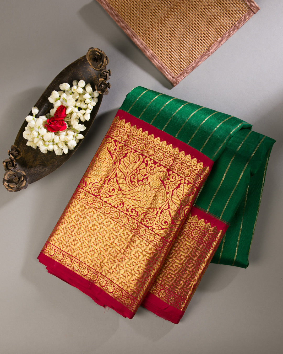 Green Kanchipuram Silk Saree - View 1